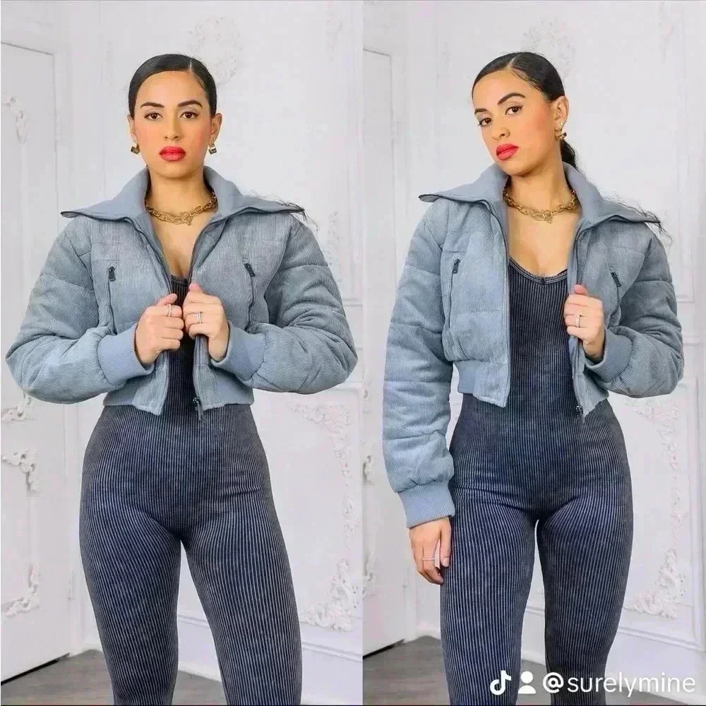 Corduroy puffer cropped jacket - Picture 4 of 4